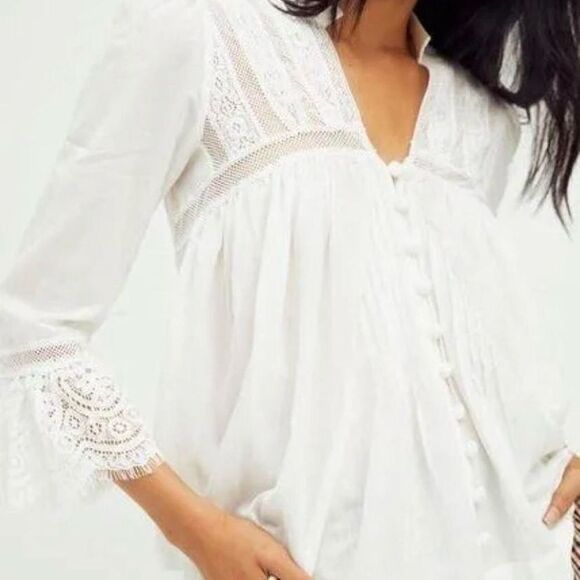 Free People Esme White Button-down Embroidered Blouse - Picture 2 of 3